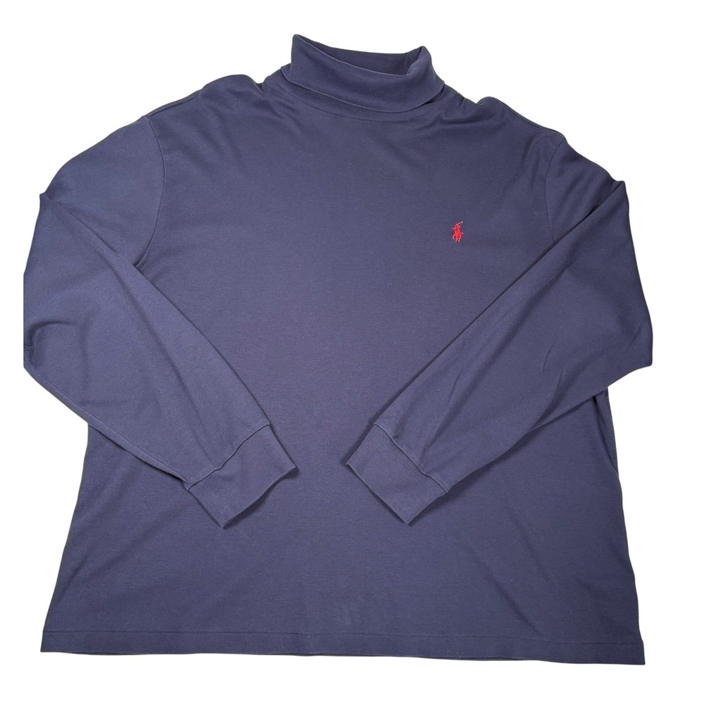 Polo Ralph Lauren Mens XXL Navy Blue Cotton Turtleneck Long Sleeve Red Pony Logo